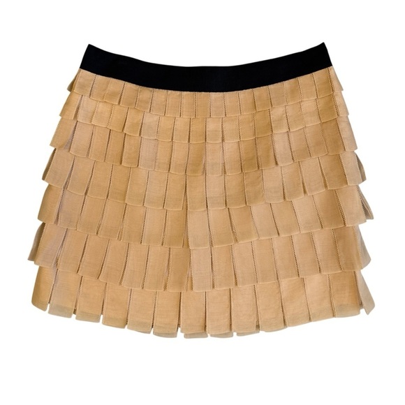 J. Crew Dresses & Skirts - J. Crew Collection Silk Brique Tiered Fringe Mini Skirt Tan & Black Size 4 #1873